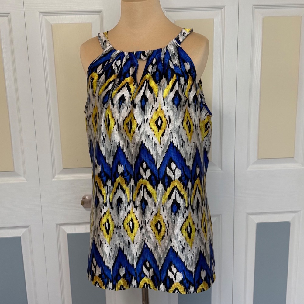 Outback Red Womens Blue Yellow Ikat Diamond Keyhole Camisole Tank L TH10-4151